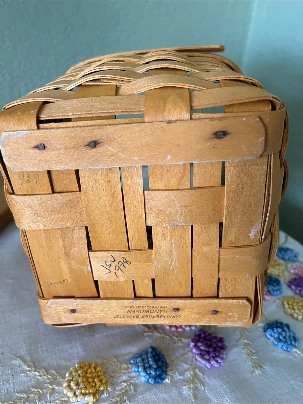 Vintage 1992 Longaberger Tall Tissue Basket with removable Wood Lid